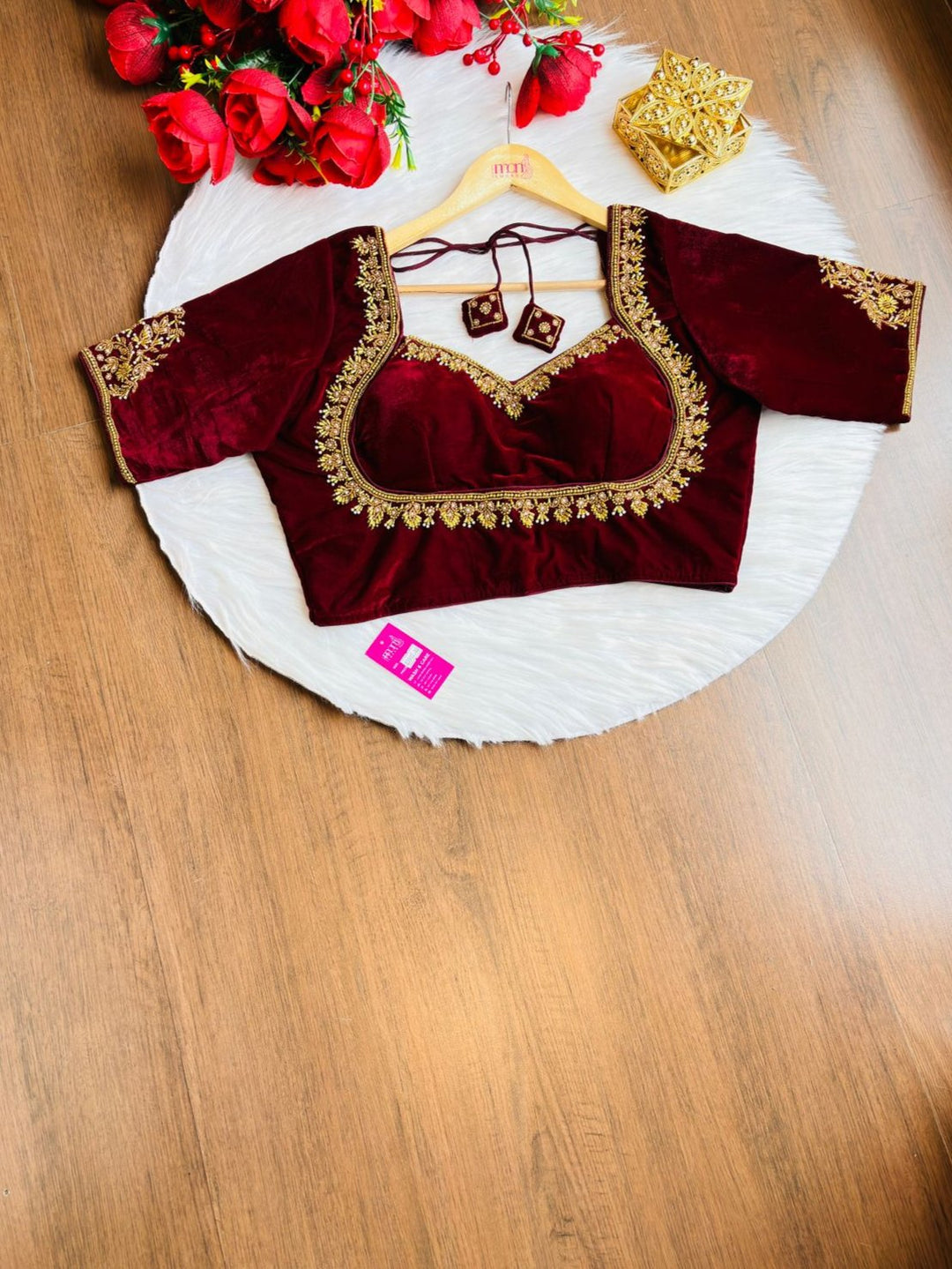 Trend With Velvet -Designer Blouse With Maggam Hand work