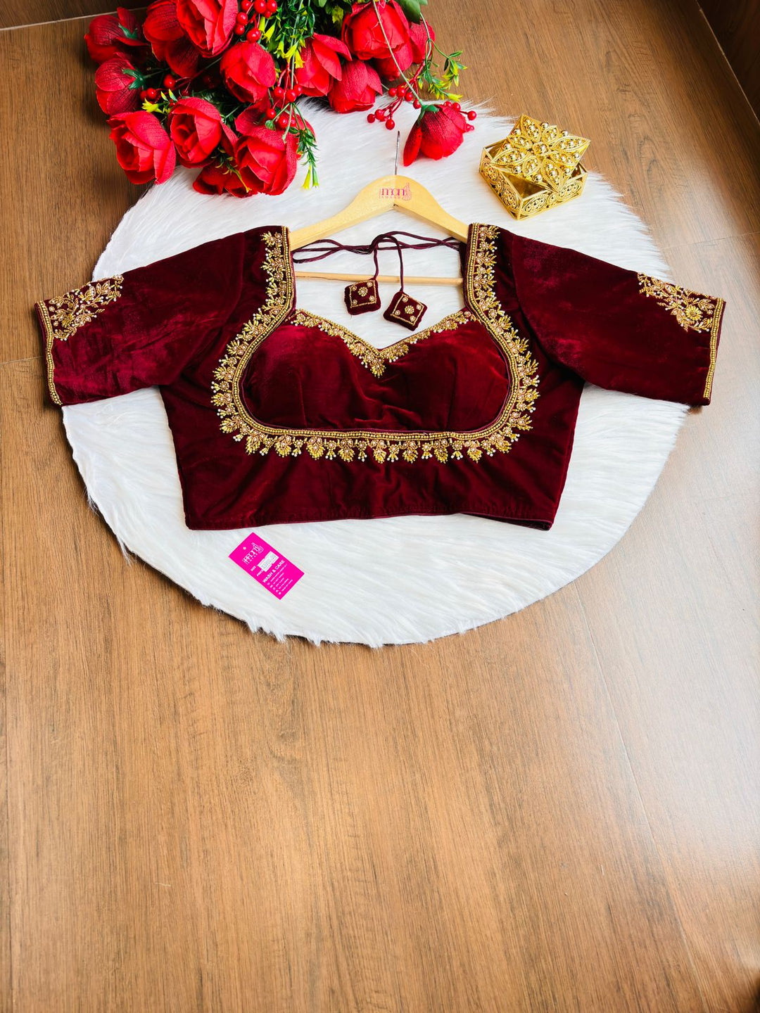 Trend With Velvet -Designer Blouse With Maggam Hand work