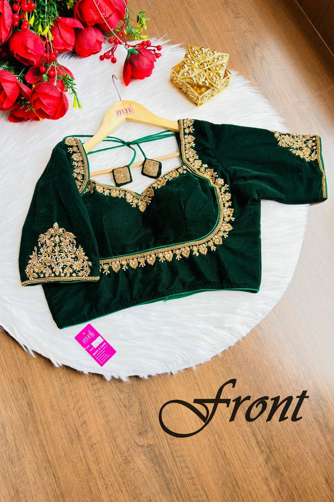 Trend With Velvet -Designer Blouse With Maggam Hand work