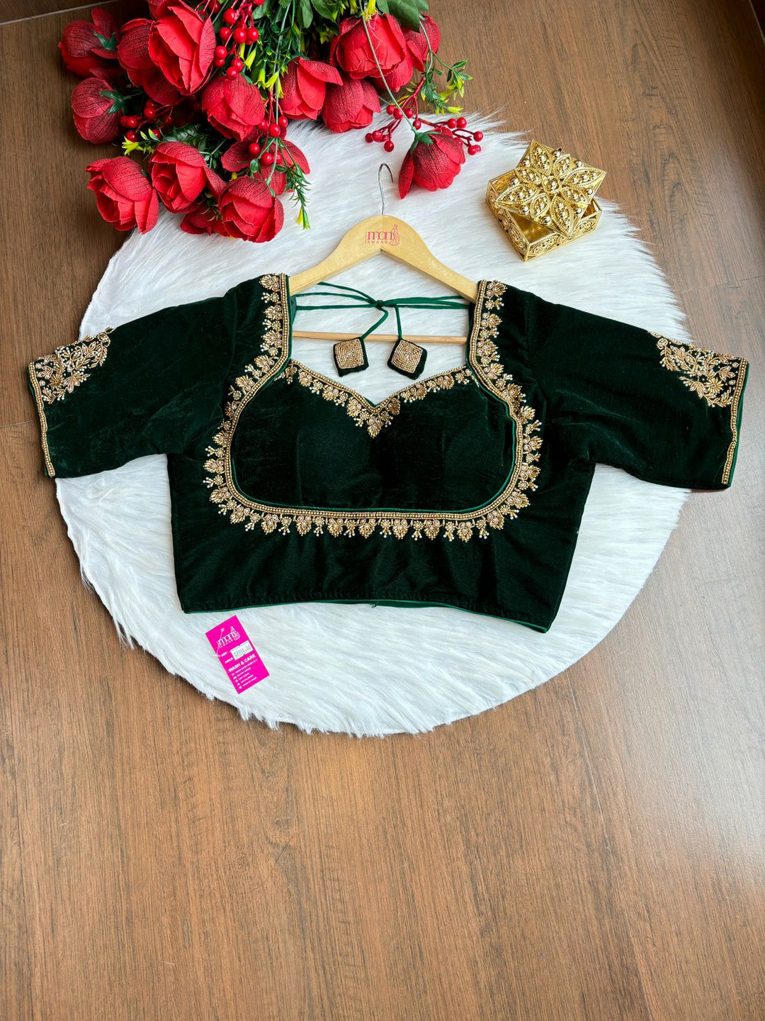 Trend With Velvet -Designer Blouse With Maggam Hand work