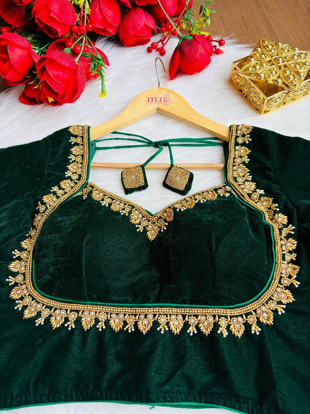 Trend With Velvet -Designer Blouse With Maggam Hand work