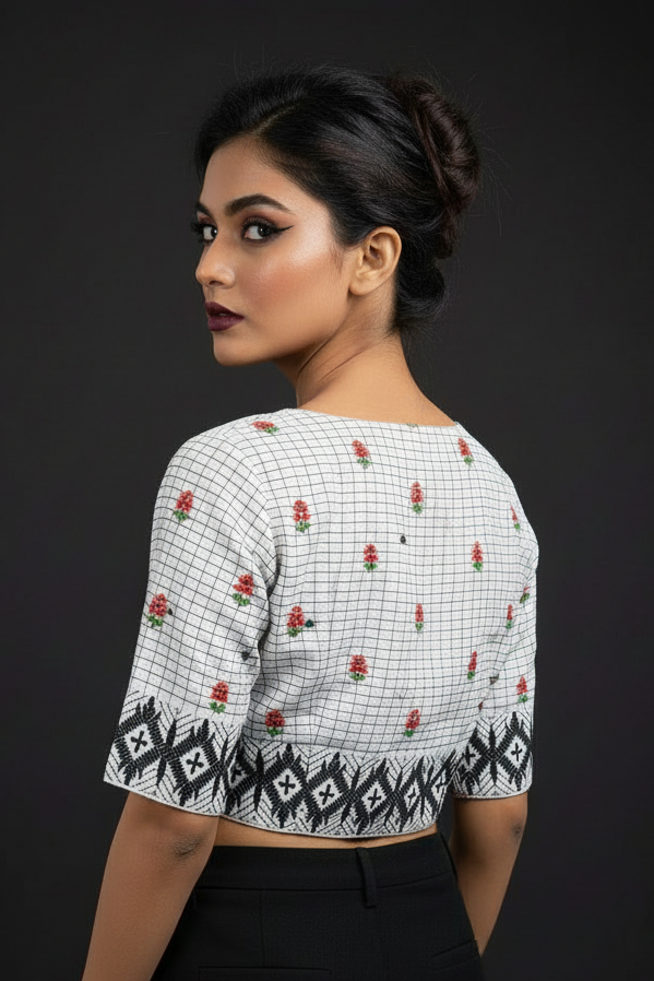 Check And weaved Designer Blouse