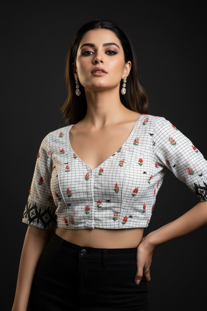 Check And weaved Designer Blouse