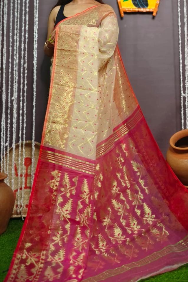 Yuvisha Bengal Jori Dhakai Jamdani Saree