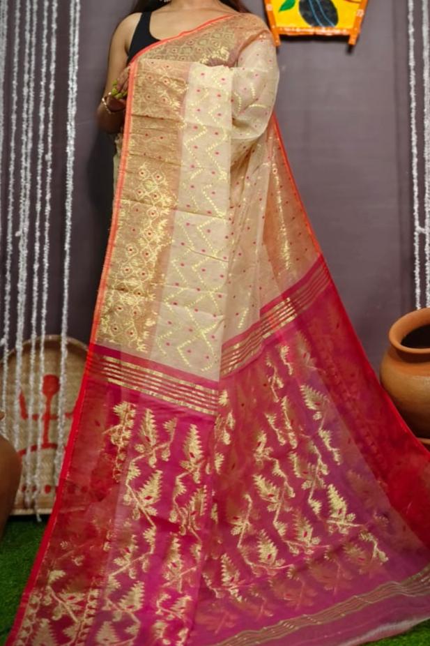 Yuvisha Bengal Jori Dhakai Jamdani Saree