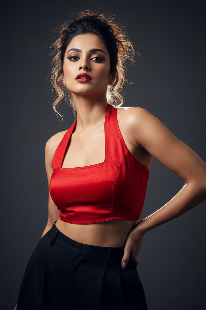 Halter neck Fancy Solid color Blouse