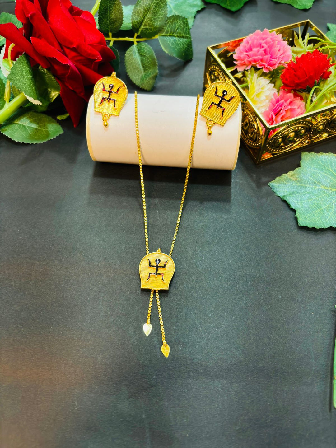 Swastik- Gold Plated Necklace Set