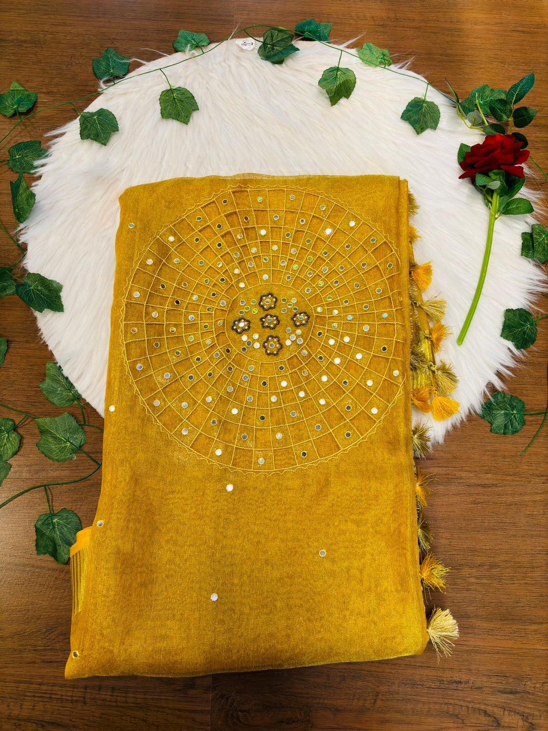 Purest Form Of Tissue Linen Saree(Handwork)