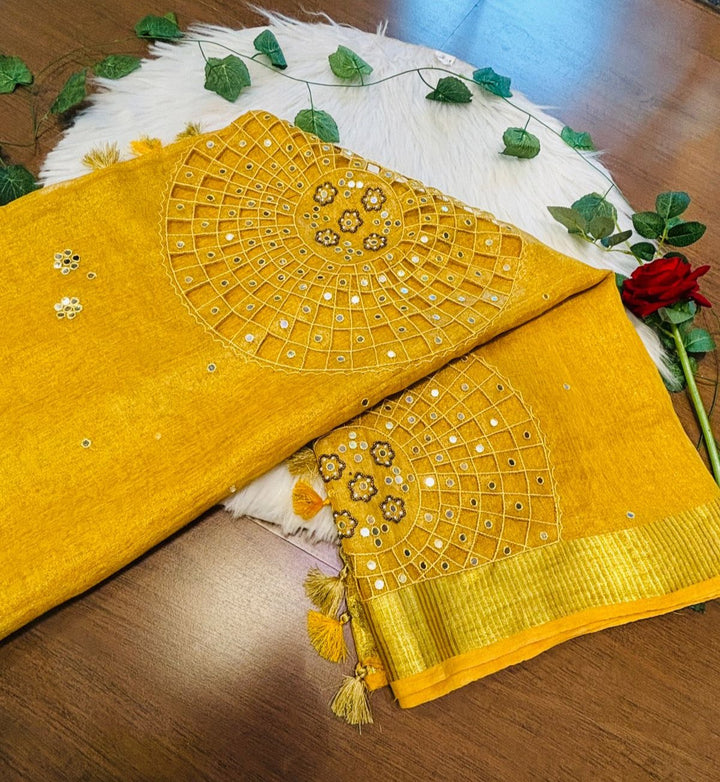 Purest Form Of Tissue Linen Saree(Handwork)