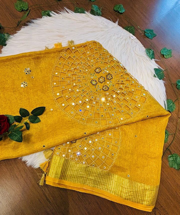 Purest Form Of Tissue Linen Saree(Handwork)