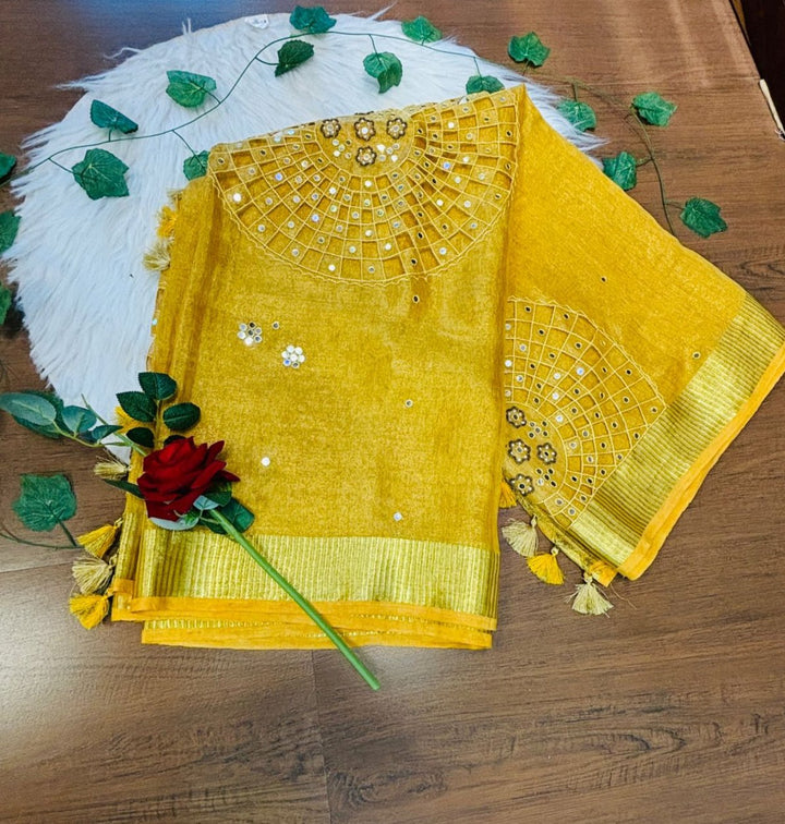 Purest Form Of Tissue Linen Saree(Handwork)