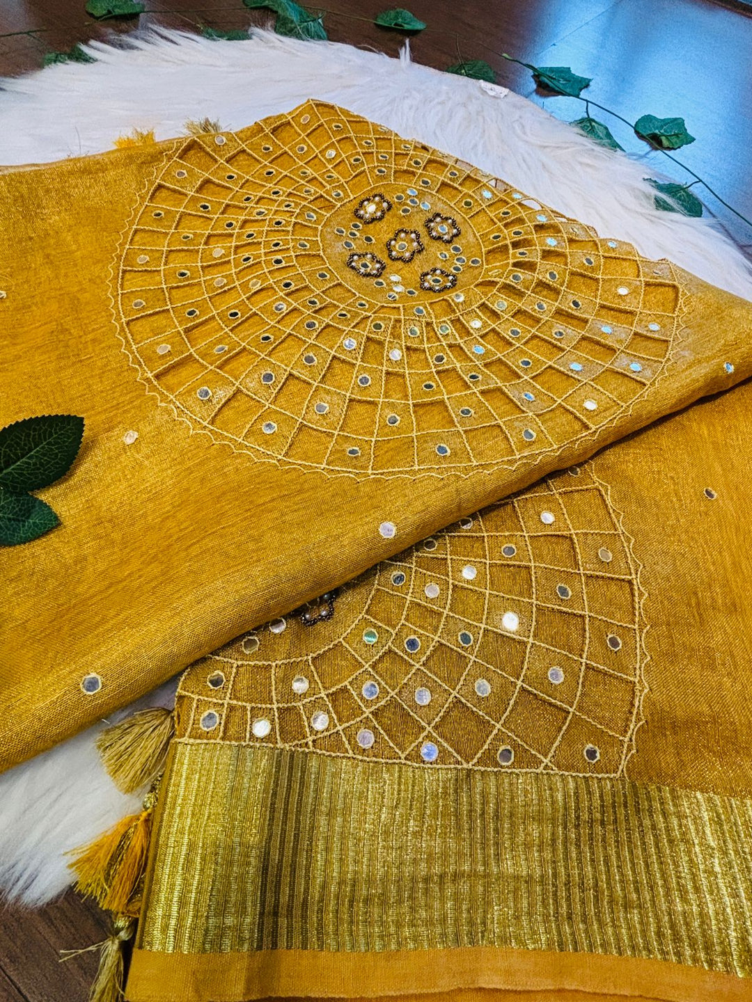 Purest Form Of Tissue Linen Saree(Handwork)