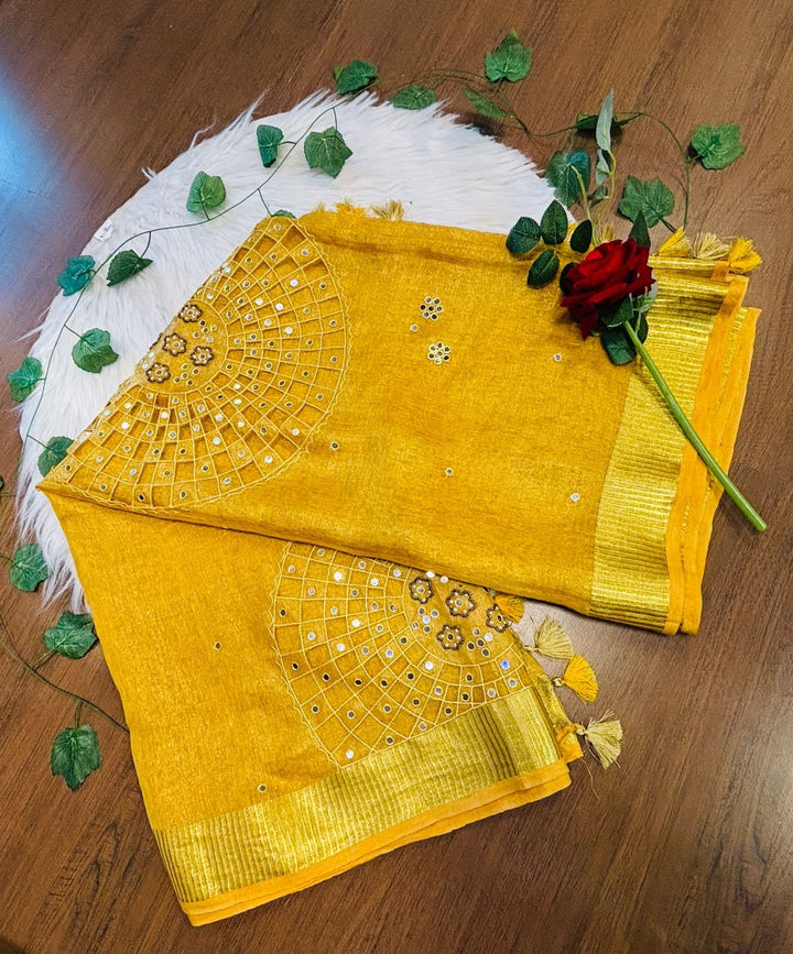 Purest Form Of Tissue Linen Saree(Handwork)