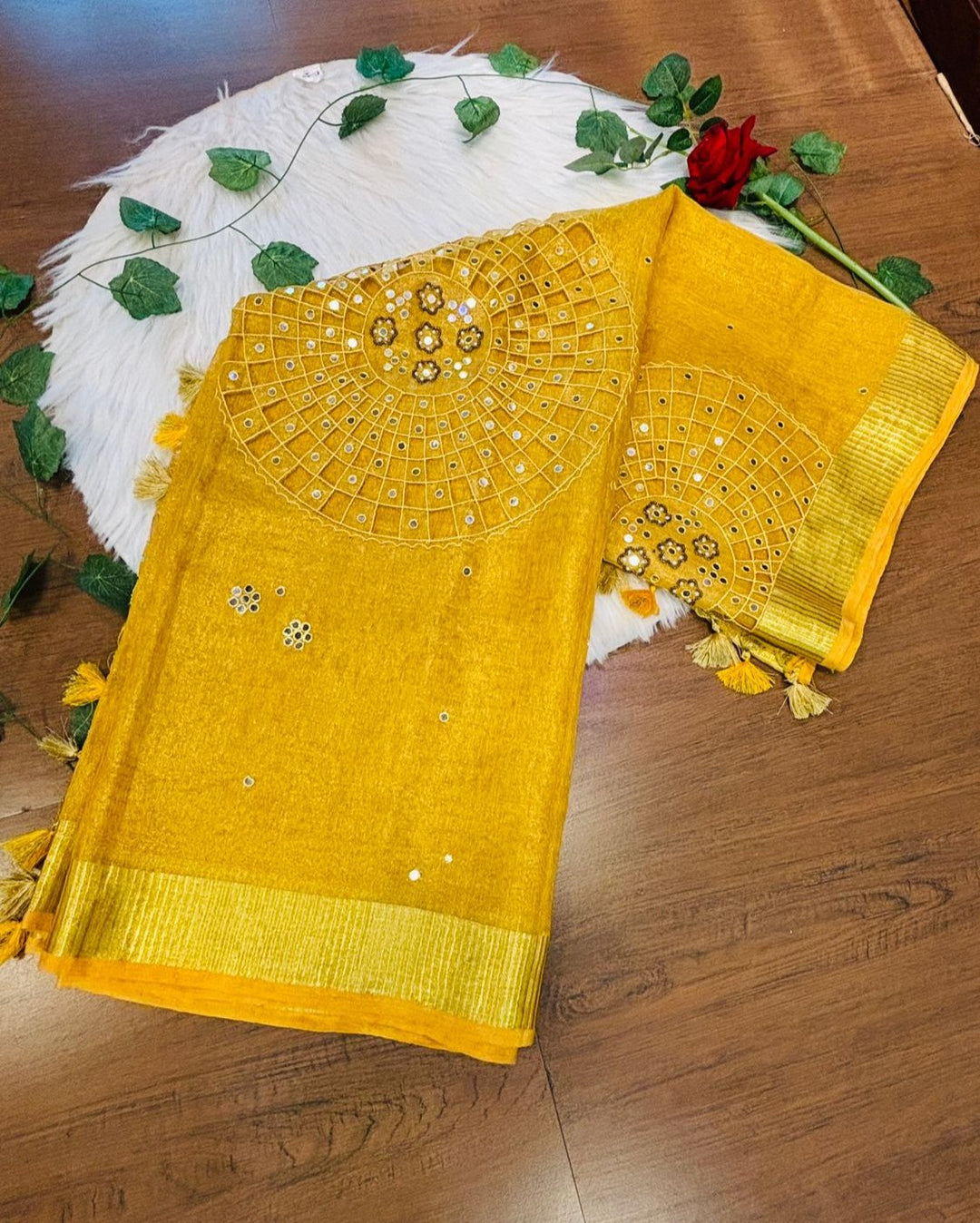 Purest Form Of Tissue Linen Saree(Handwork)