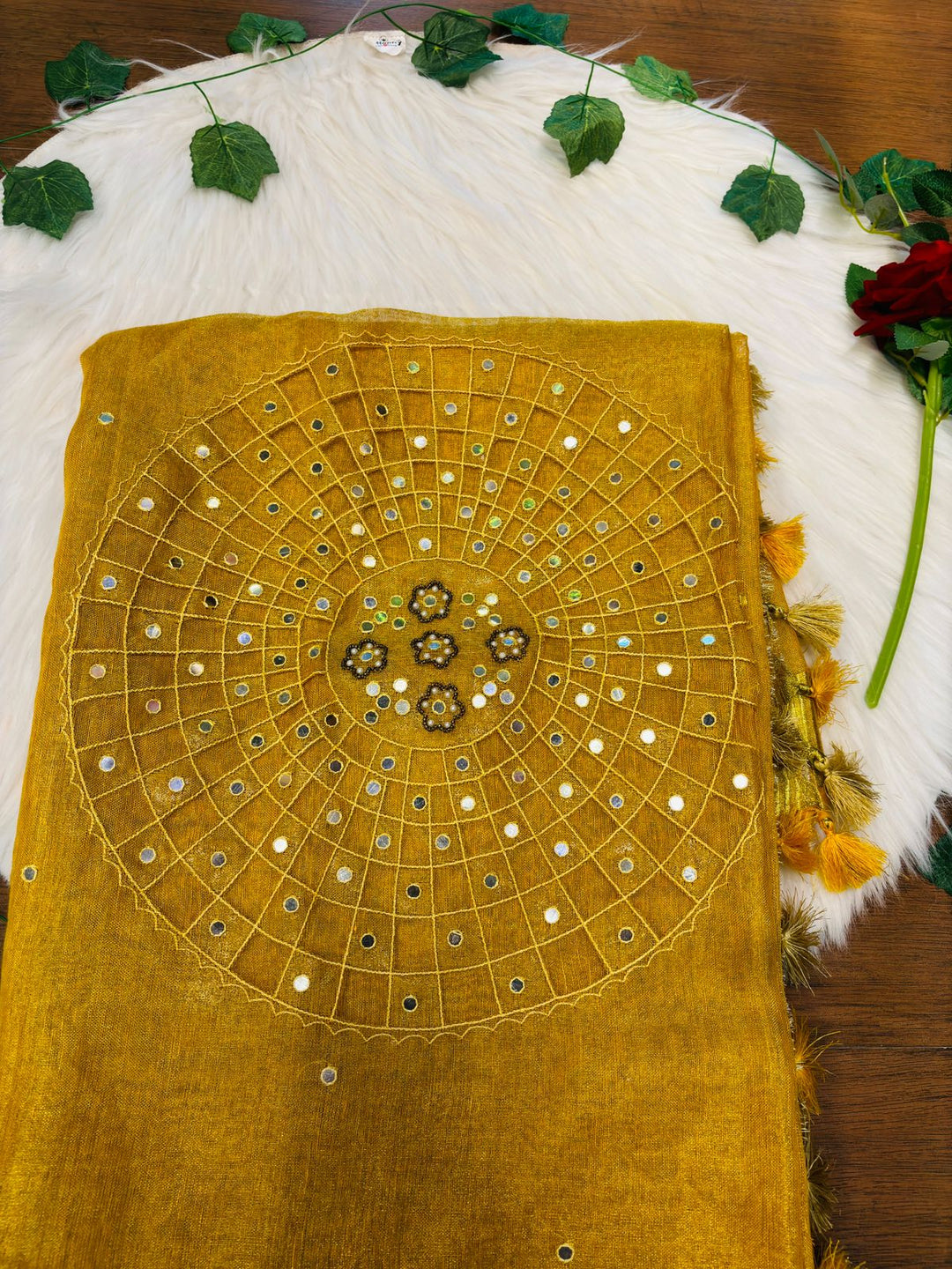 Purest Form Of Tissue Linen Saree(Handwork)