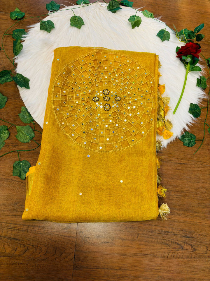 Purest Form Of Tissue Linen Saree(Handwork)