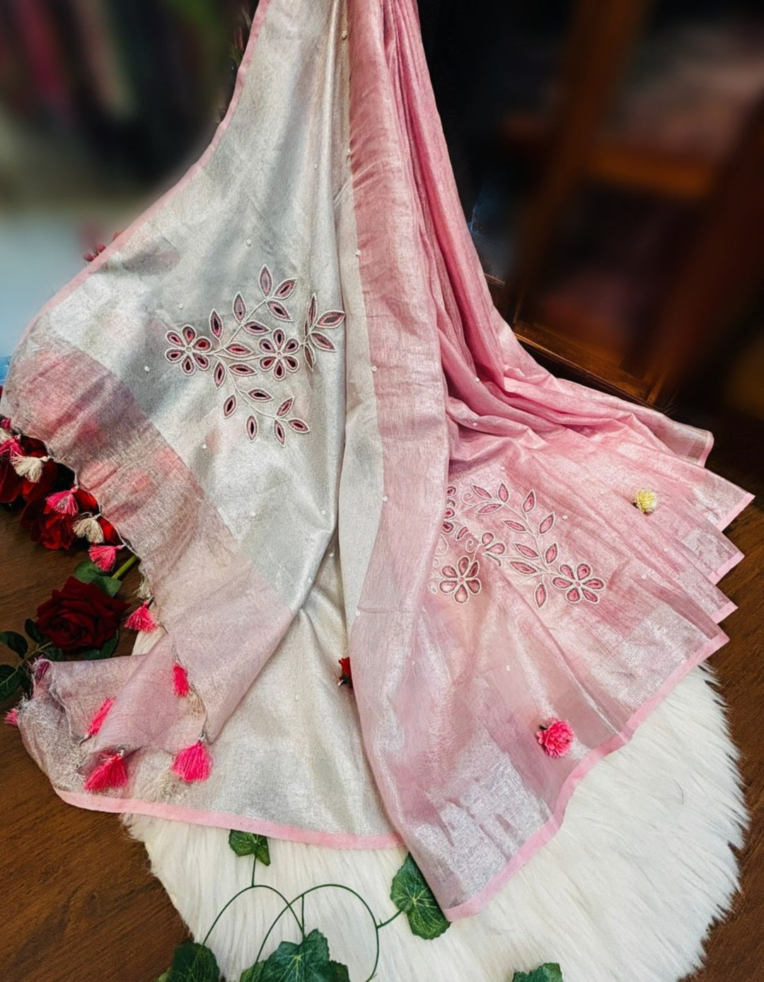 Pearl Millete ( Pure Tissue Linen Saree)