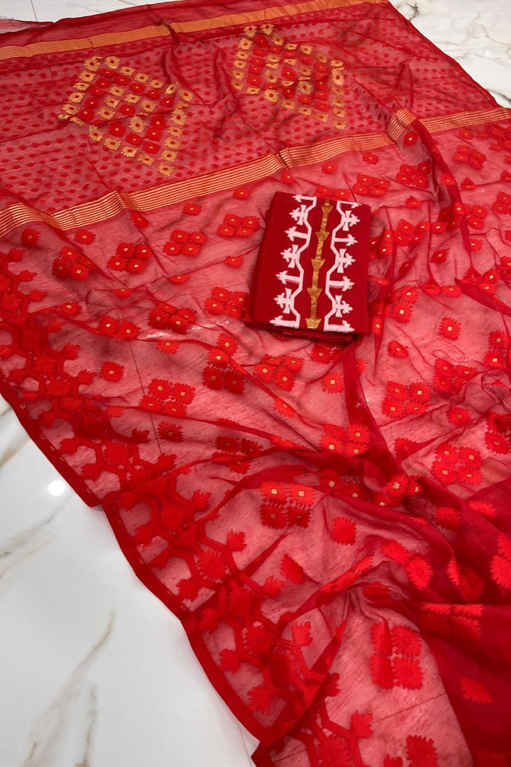 Laal Maati Dhakai Jamdani Saree