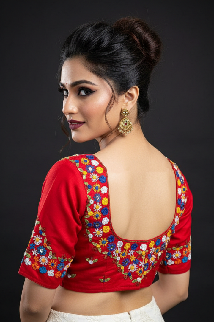 Pretty In Red Designer Blouse