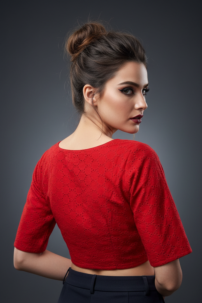 Emerging Red Hacoba- Designer Blouse