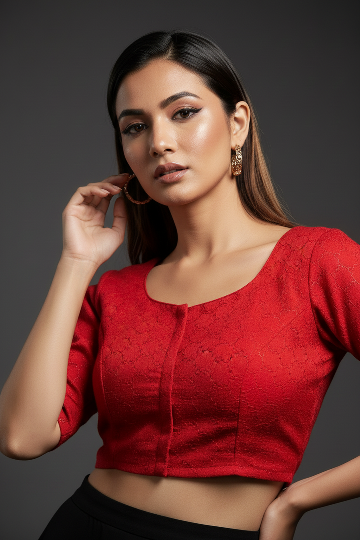 Emerging Red Hacoba- Designer Blouse