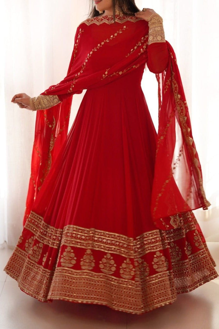 Red Love-Georgette Gown Set