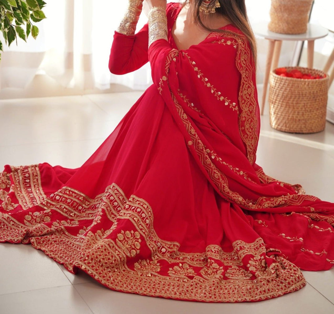 Red Love-Georgette Gown Set