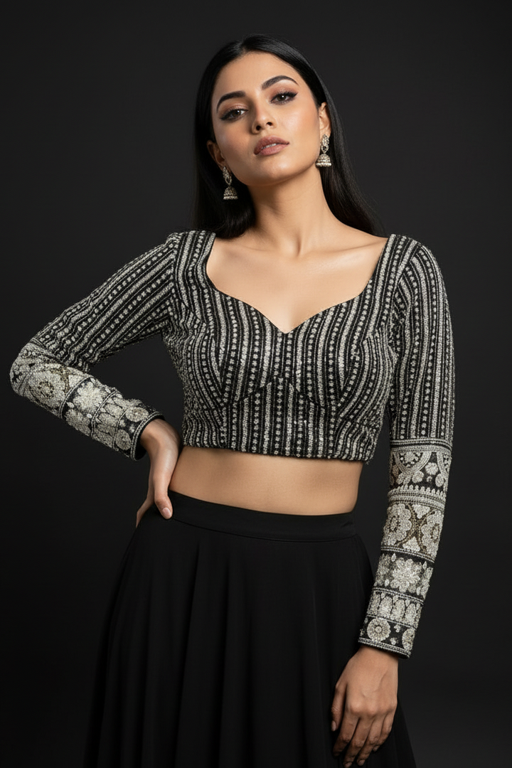 Black Vintage Designer Net Blouse