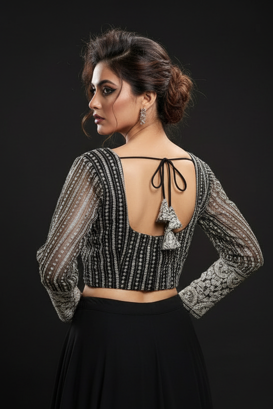 Black Vintage Designer Net Blouse