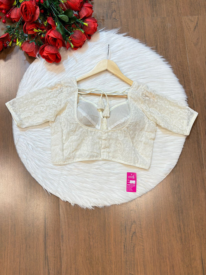 Off White Sparkle Designer Net Blouse