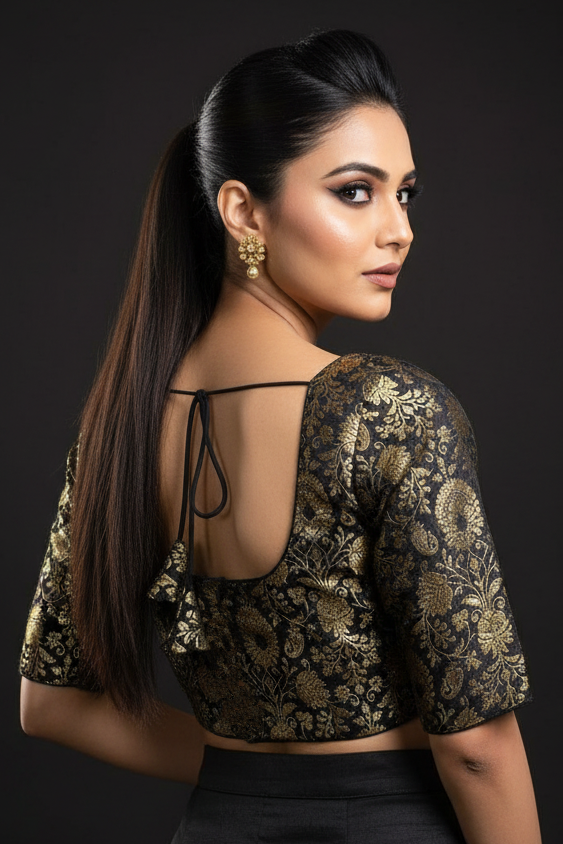 Black Compassion Designer Banarasi Silk Blouse