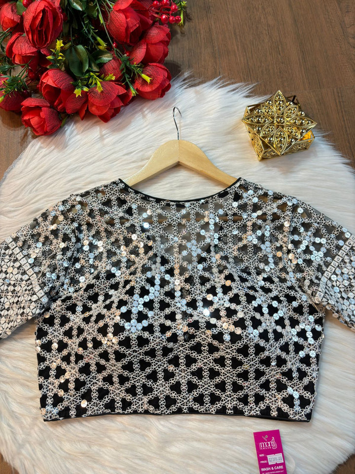 My Black Sequins  Designer Net Blouse