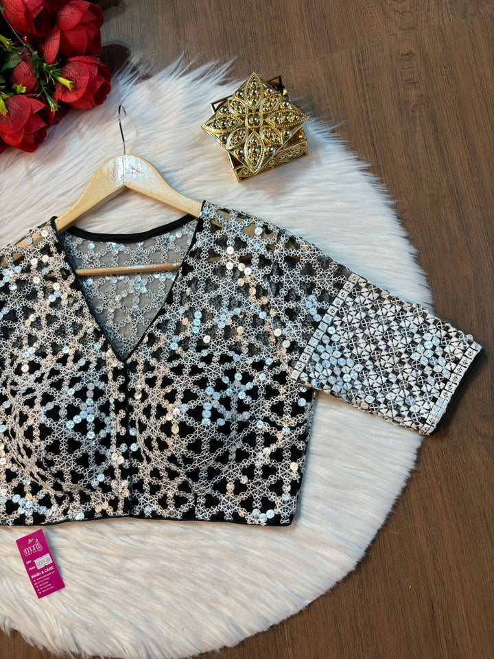 My Black Sequins  Designer Net Blouse