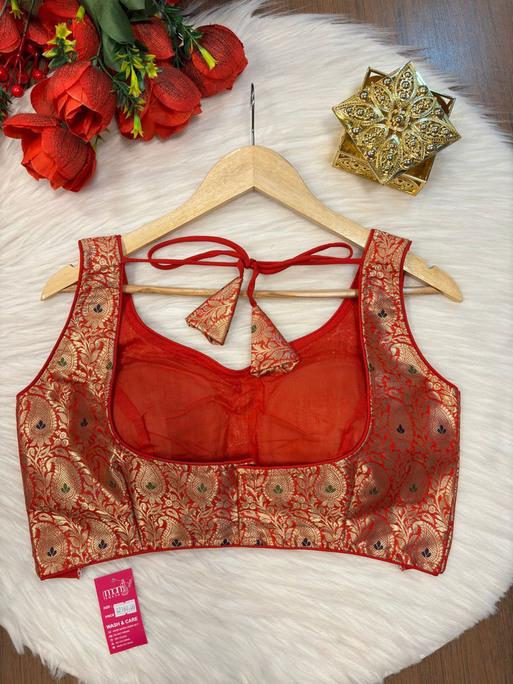 Red Crush Designer Banarasi Silk Blouse