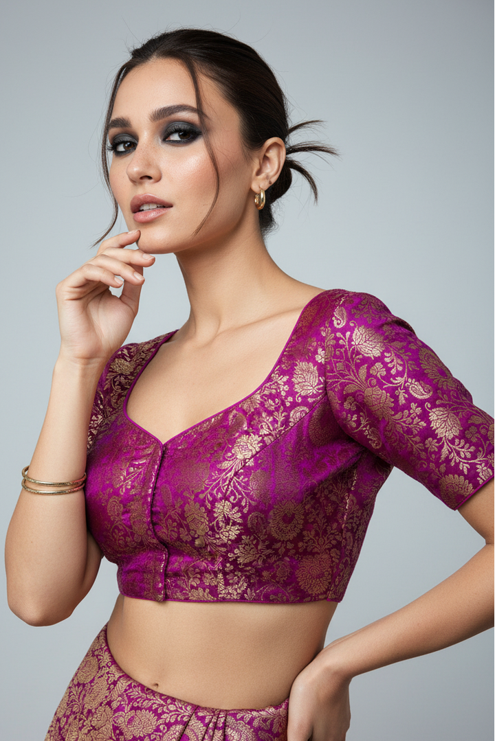 Pink In My Mood Designer Banarasi Silk Blouse