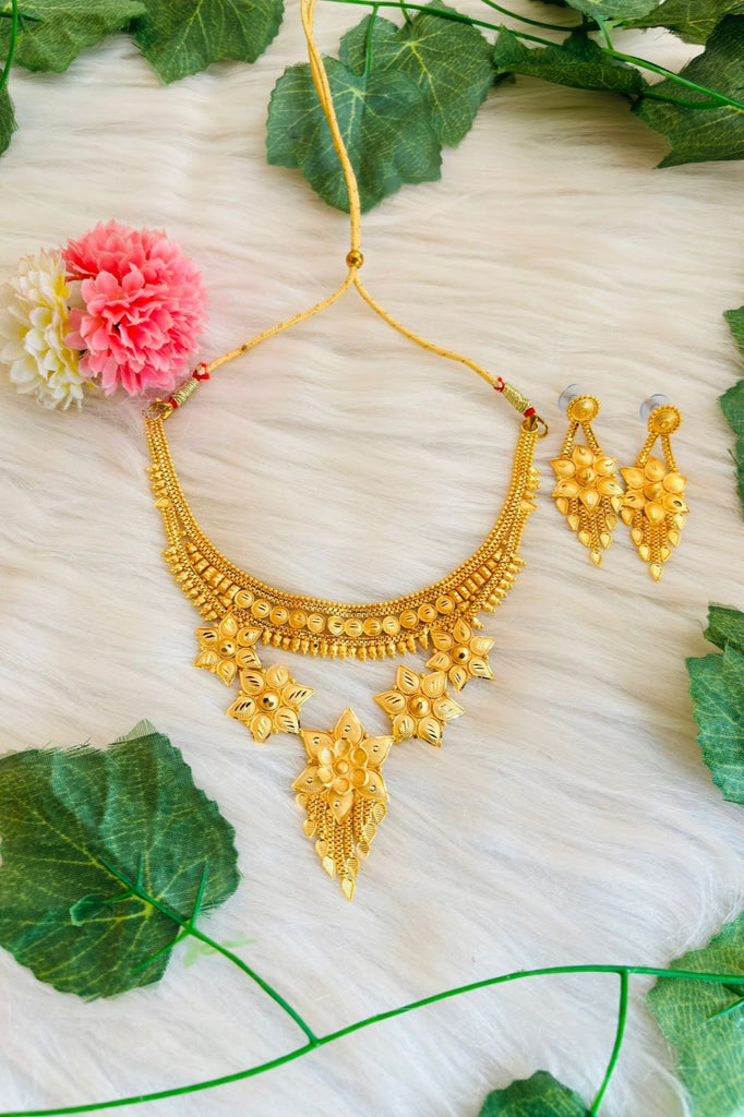 Golden Flower-Plated Necklace set