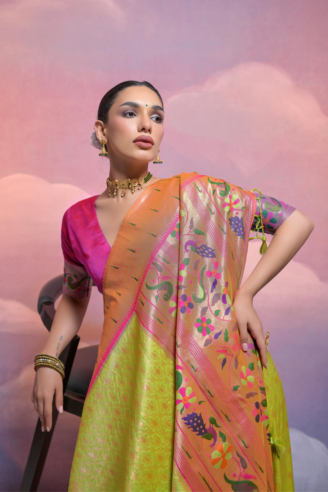 Date With Thoughts Designer Banarasi Paithani Saree