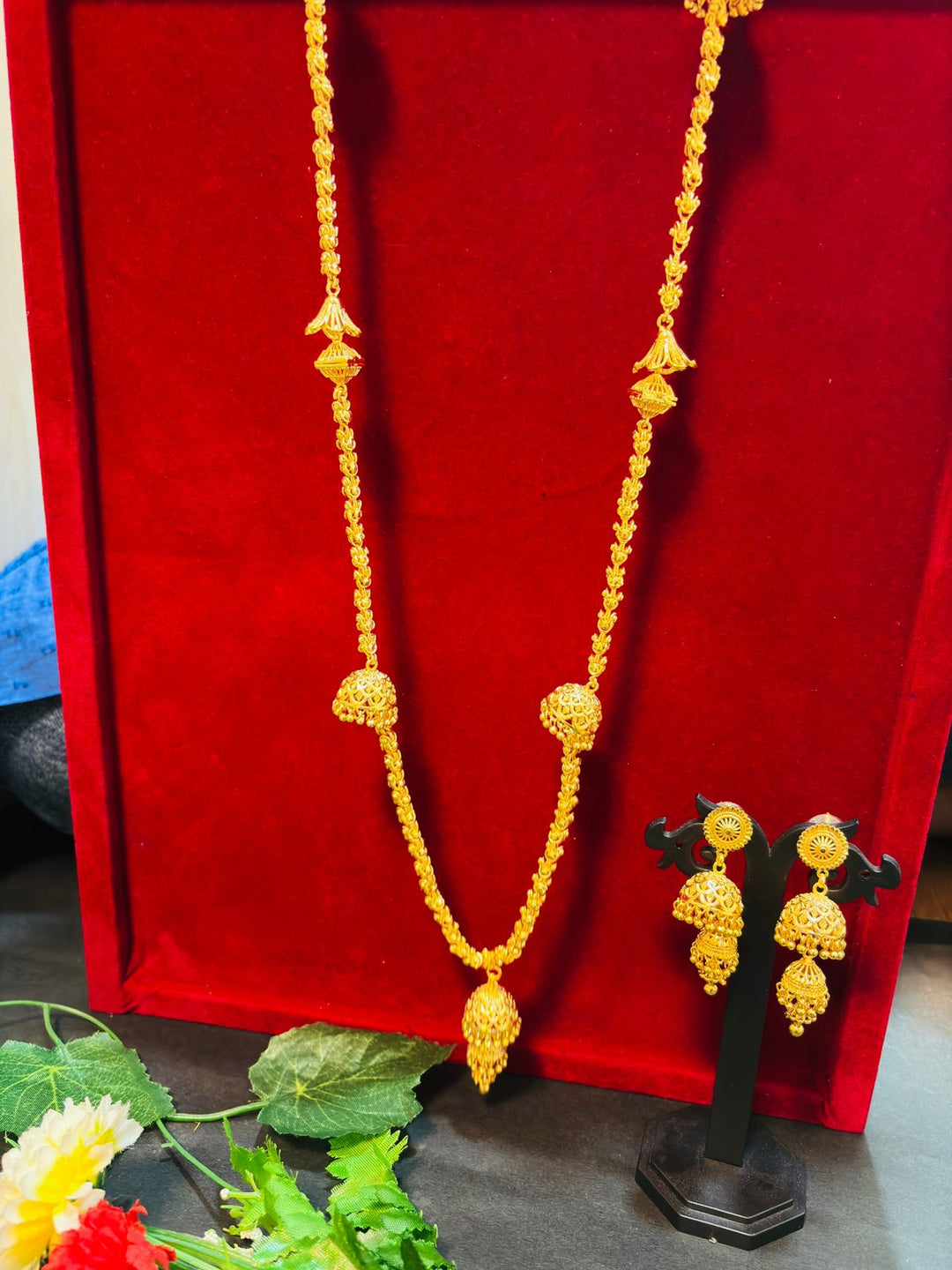 Jhumka Attached Gold Plated Necklace Set