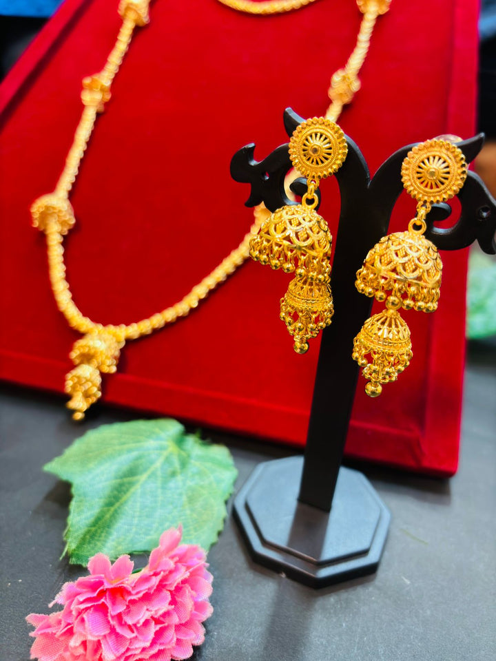 Jhumka Attached Gold Plated Necklace Set