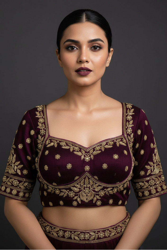 Dark Purple Vichitra Silk Blouse