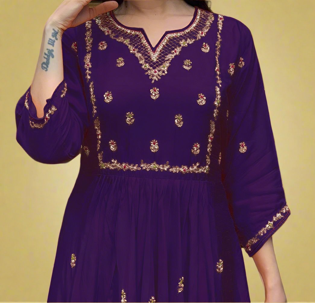 Purple Festival  Rayon Kurti Set