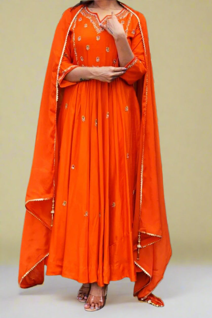 Orange Festival Rayon Kurti Set