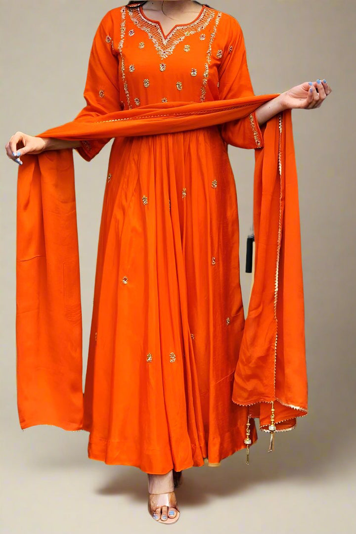 Orange Festival Rayon Kurti Set