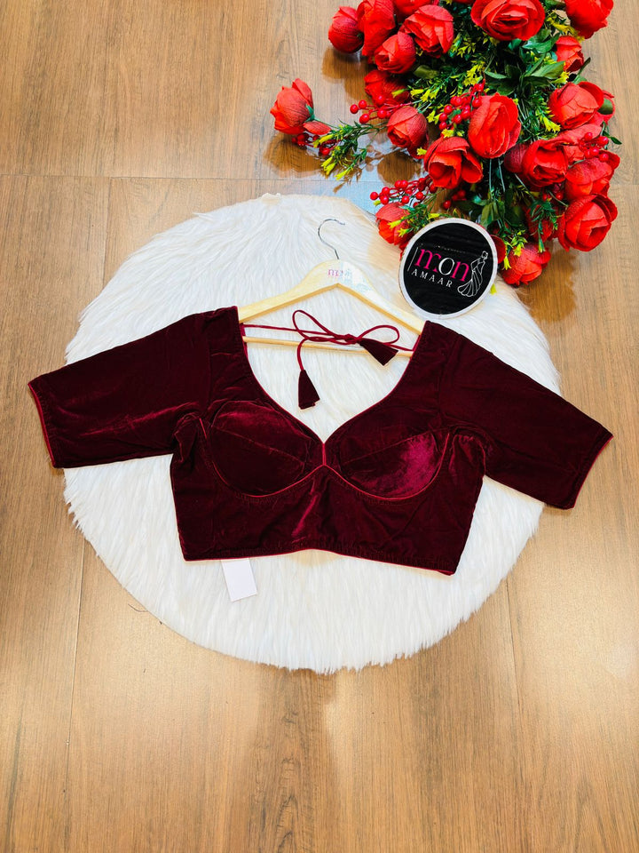 Season Of Velvet- Designer Blouse (Maroon)