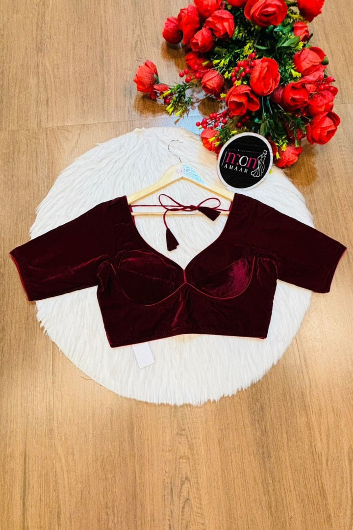 Season Of Velvet- Designer Blouse (Maroon)