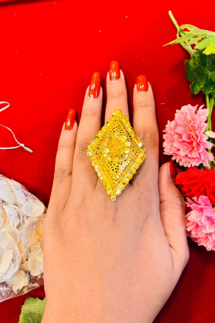 Large Barfi Shaped -Gold Plated Ring