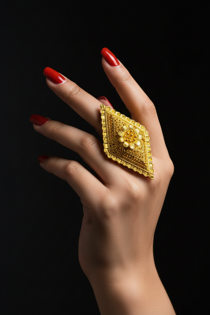 Large Barfi Shaped -Gold Plated Ring