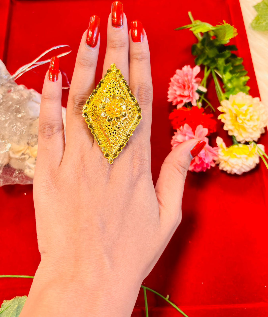 Large Barfi Shaped -Gold Plated Ring