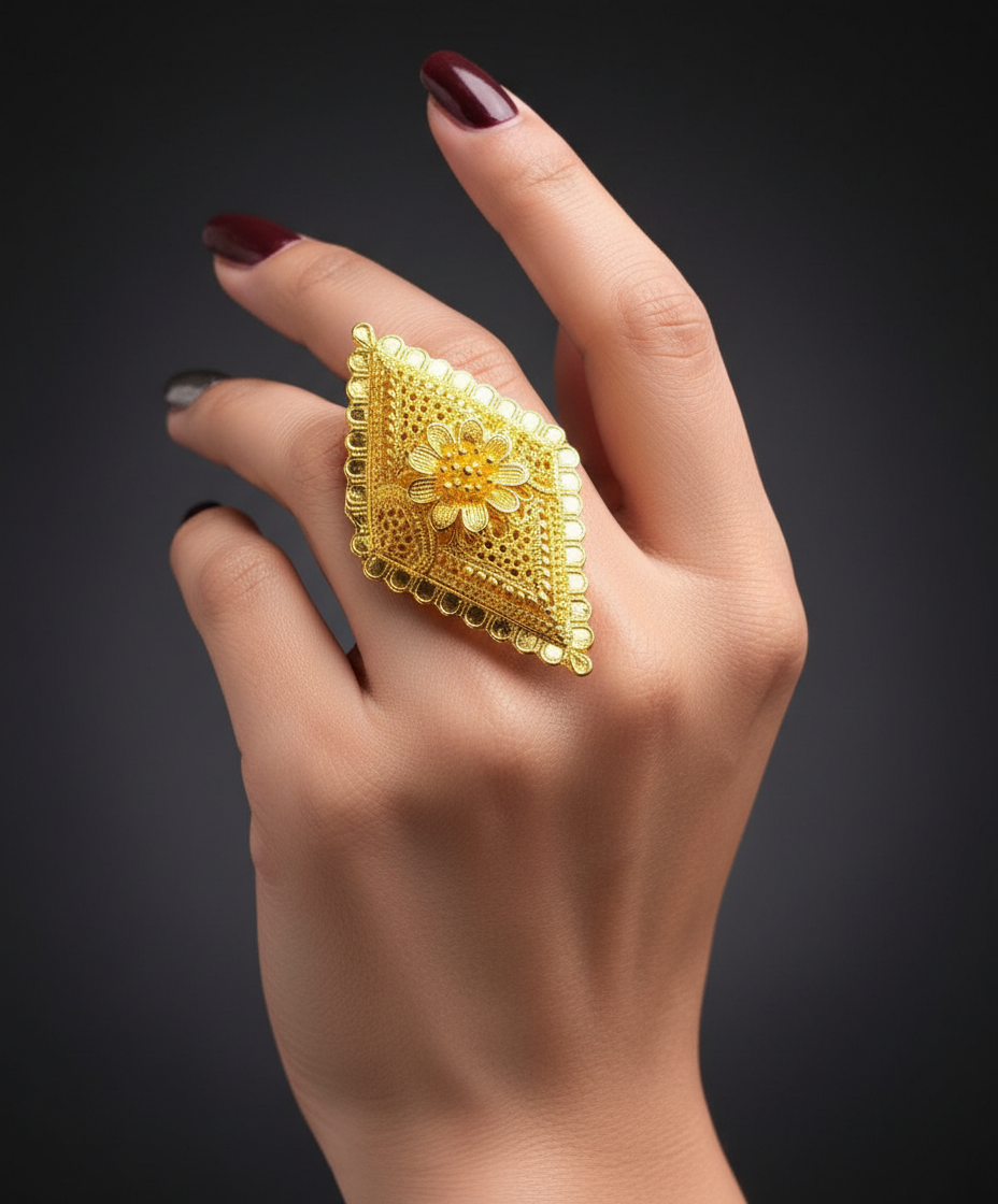 Large Barfi Shaped -Gold Plated Ring