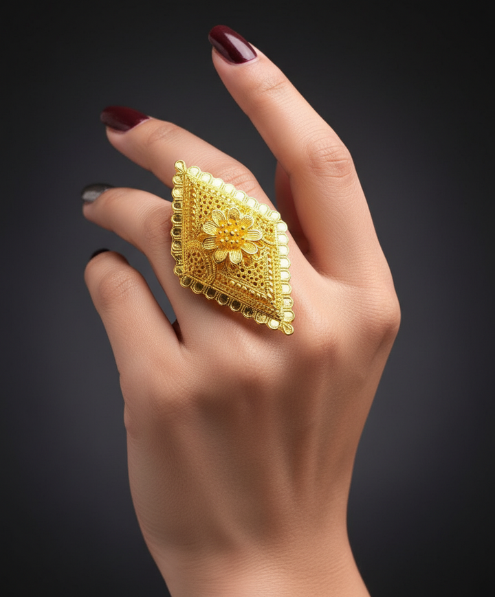 Large Barfi Shaped -Gold Plated Ring
